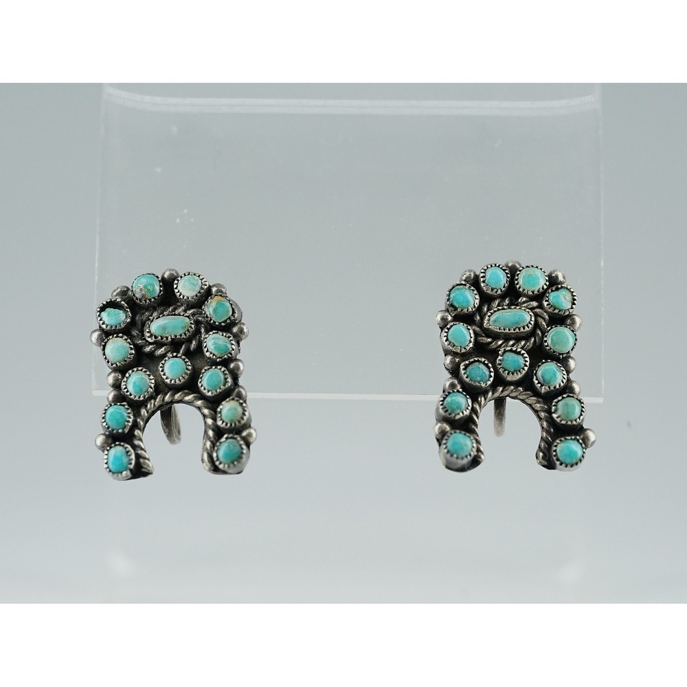 Old Pawn Navajo Native American Indian Sterling Silver Turquoise Dangle Earrings